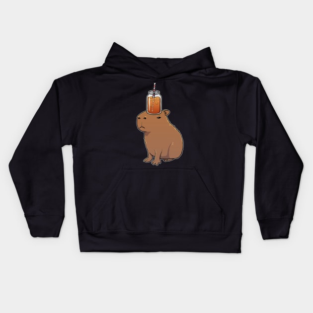 Capybara with Iced Tea on its head Kids Hoodie by capydays